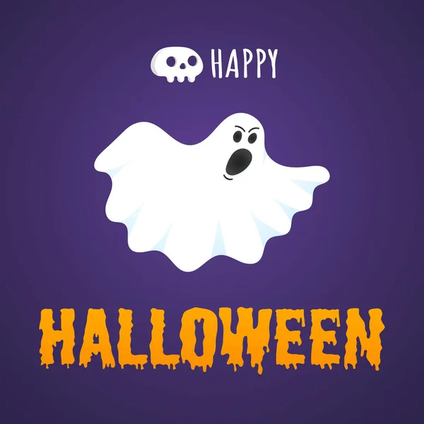 Happy Halloween text postcard banner with ghost — Stock Vector