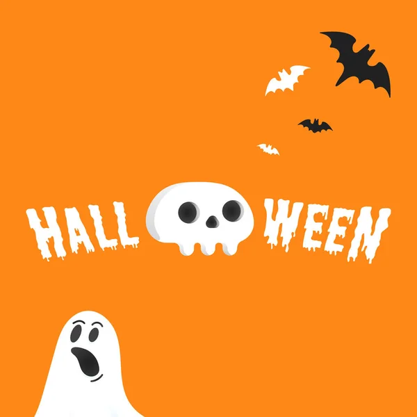 Happy Halloween text postcard banner with ghost scary face — Stock Vector