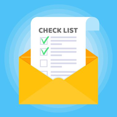 Belge kağıdı sayfa onay işareti işareti işareti ile zarfı aç