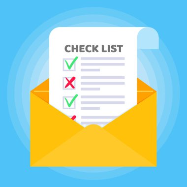 Kağıt sayfa işaret işareti ve çapraz x ile açık zarf