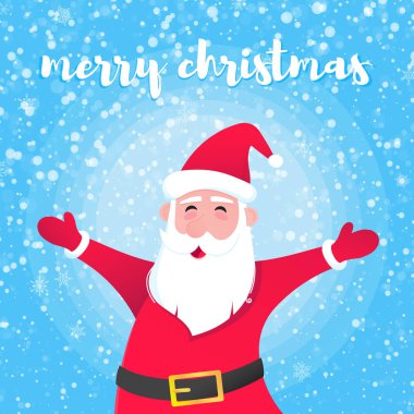 Şapka, sakal ve gülümseyen yüz düz stil karakter posteri ile Noel Baba