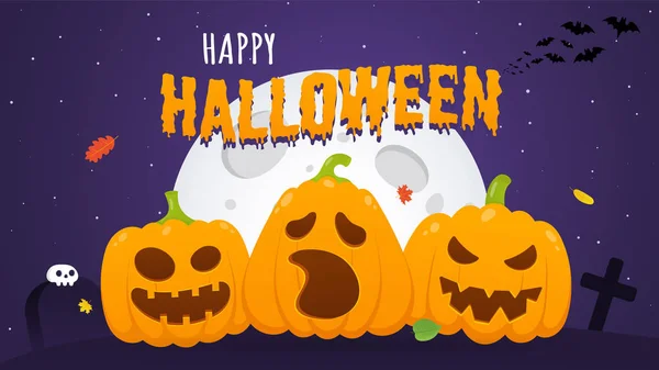 Happy halloween pumpkins with scary faces expression grimace — Stock Vector