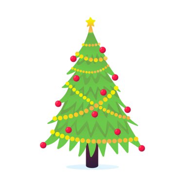Noel ağacı köknar düz stil tasarım simge işareti vektör illüstrasyon.