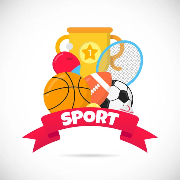 Sport Czas Płaski Styl Projektowania Sprzętu Plakat Ilustracji Wektorowych Piłki — Wektor stockowy