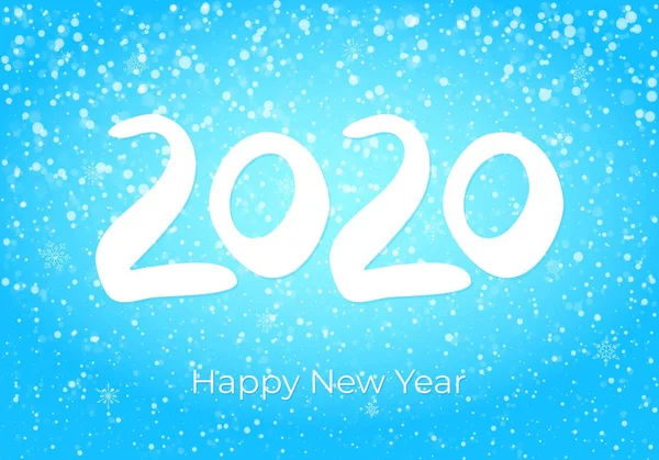 2020 Gelukkig Nieuwjaar Briefkaart Met Vallende Sneeuw Blauwe Hemel Bevroren — Stockvector