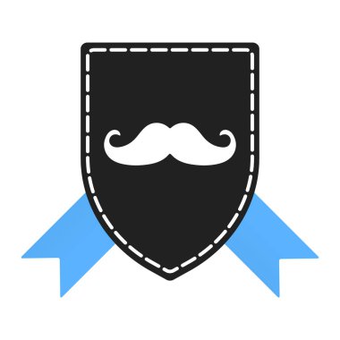 Mavi kurdele, bıyık ve rozet iğnesi ile Movember rozet etiketi