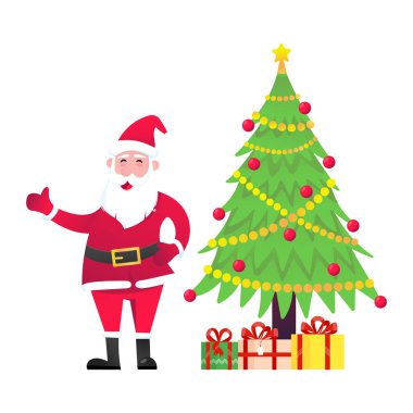 Noel Baba noel ağacı köknar ve mevcut hediyeler ayakta