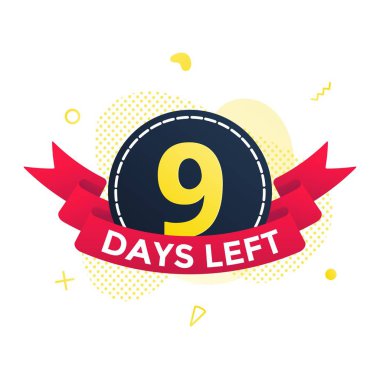 Kırmızı kurdeleli geri sayım rozet simgesi tabelasına dokuz gün kaldı.