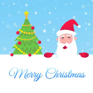 Noel Baba, Noel ağacı köknar yassı tasarım simgesi vektör illüstrasyonu