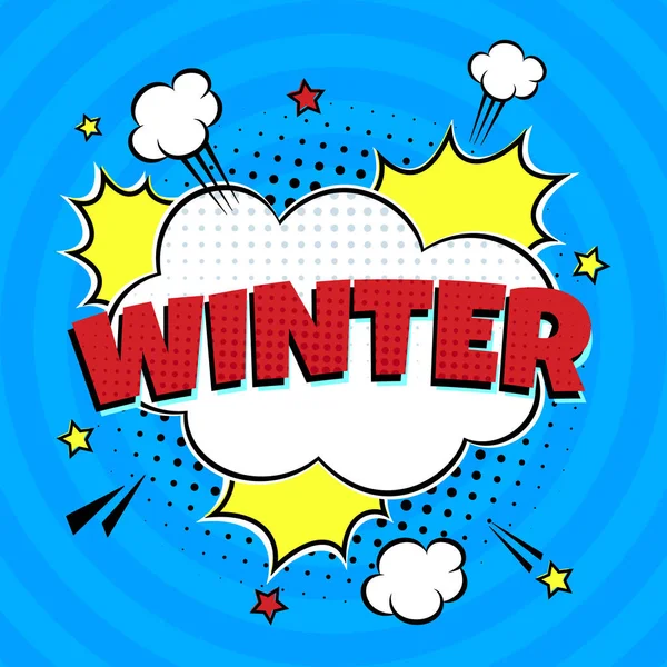 Comic Lettering Winter in the Speech Bubble Comic Style Плоский дизайн . — стоковый вектор