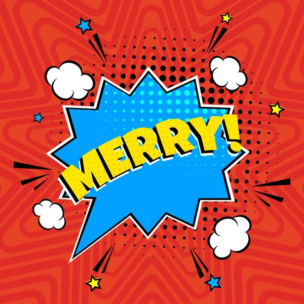 Comic Lettering Merry In The Speech Bubbles Design piatto in stile comico . — Vettoriale Stock