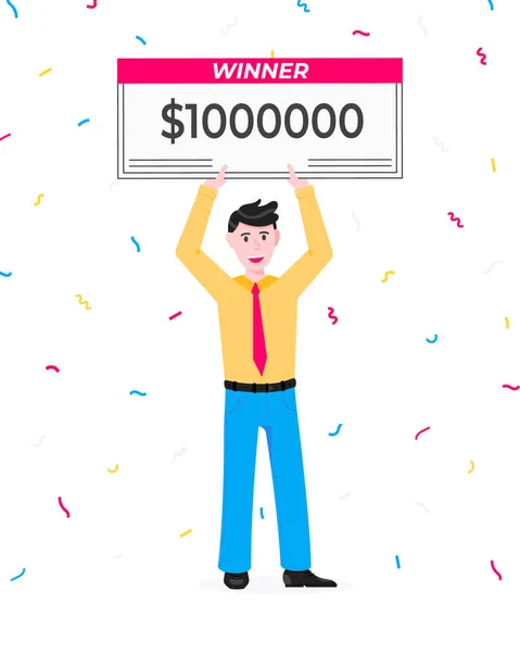 Heureux gagnant de loterie avec grand salaire . — Image vectorielle