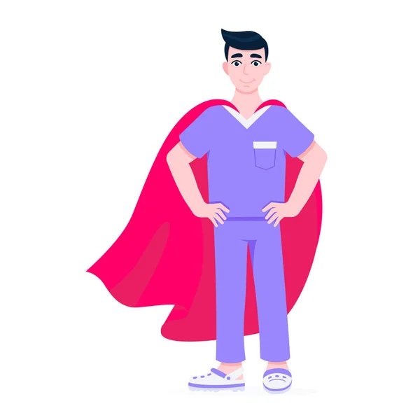 Young male nurse hospital medical employee with hero cape behind — Stock Vector