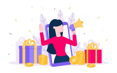 Çevrimiçi ödül düz tasarım vektör çizimi beyaz arkaplanda izole.