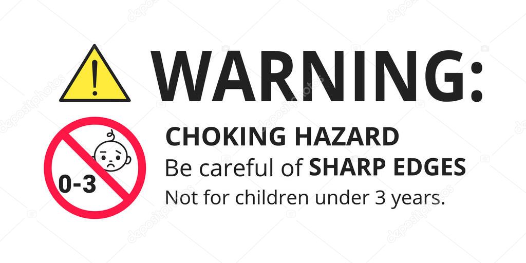 Choking hazard forbidden sign sticker not suitable for children under 3 years