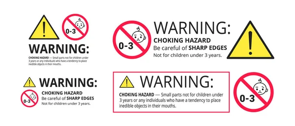 Autocollant de signe interdit risque d'étouffement ne convient pas aux enfants de moins de 3 ans isolés sur fond blanc ensemble d'illustration vectorielle. — Image vectorielle