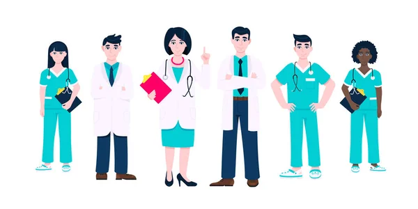 Personale medico team medici clinica dipendente vettoriale illustrazione. — Vettoriale Stock