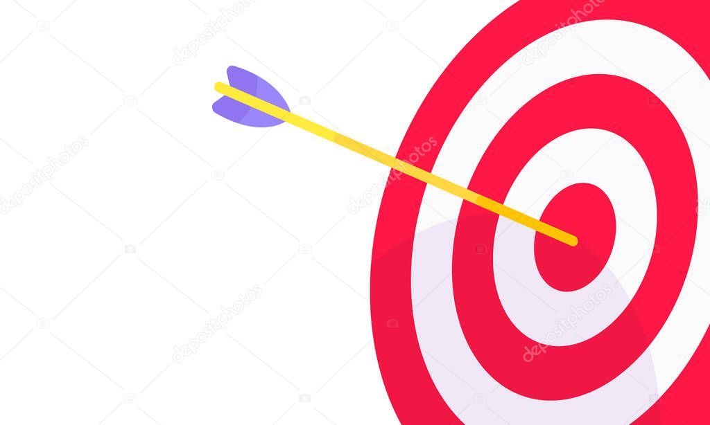 Sport target icon with arrow in the bullseye with shadows on it. Goal achievement symbol icon sign vector banner illustration isolated on white background flat style design.