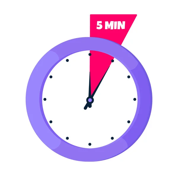 Cinco minutos en el reloj analógico cara plana diseño vector ilustración . — Vector de stock