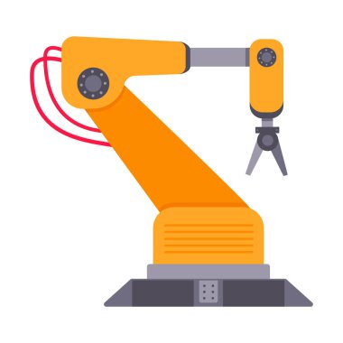 Beyaz arkaplanda izole edilmiş robotik kol düz stil tasarım vektör çizimi.