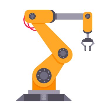 Beyaz arkaplanda izole edilmiş robotik kol düz stil tasarım vektör çizimi.