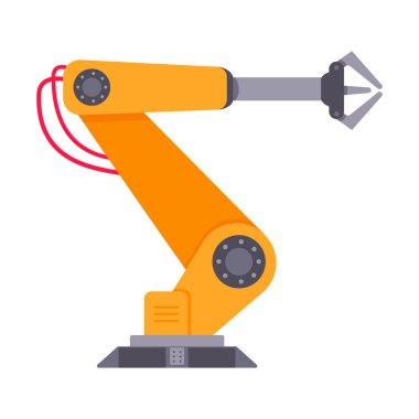 Beyaz arkaplanda izole edilmiş robotik kol düz stil tasarım vektör çizimi.