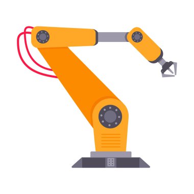 Beyaz arkaplanda izole edilmiş robotik kol düz stil tasarım vektör çizimi.
