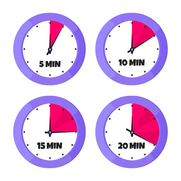 Contagem regressiva na face analógica do relógio design de estilo plano vetor ilustração ícone sinal definido — Vetor de Stock