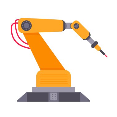 Beyaz arkaplanda izole edilmiş robotik kol düz stil tasarım vektör çizimi.
