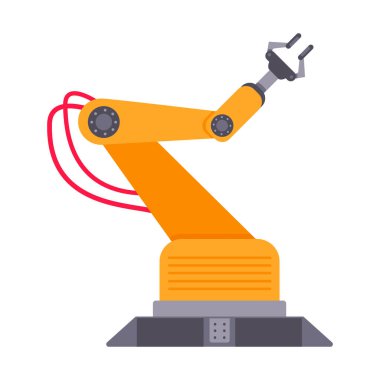 Beyaz arkaplanda izole edilmiş robotik kol düz stil tasarım vektör çizimi.