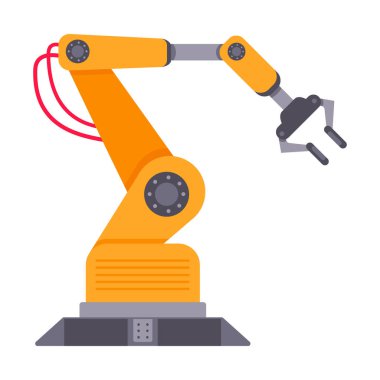 Beyaz arkaplanda izole edilmiş robotik kol düz stil tasarım vektör çizimi.