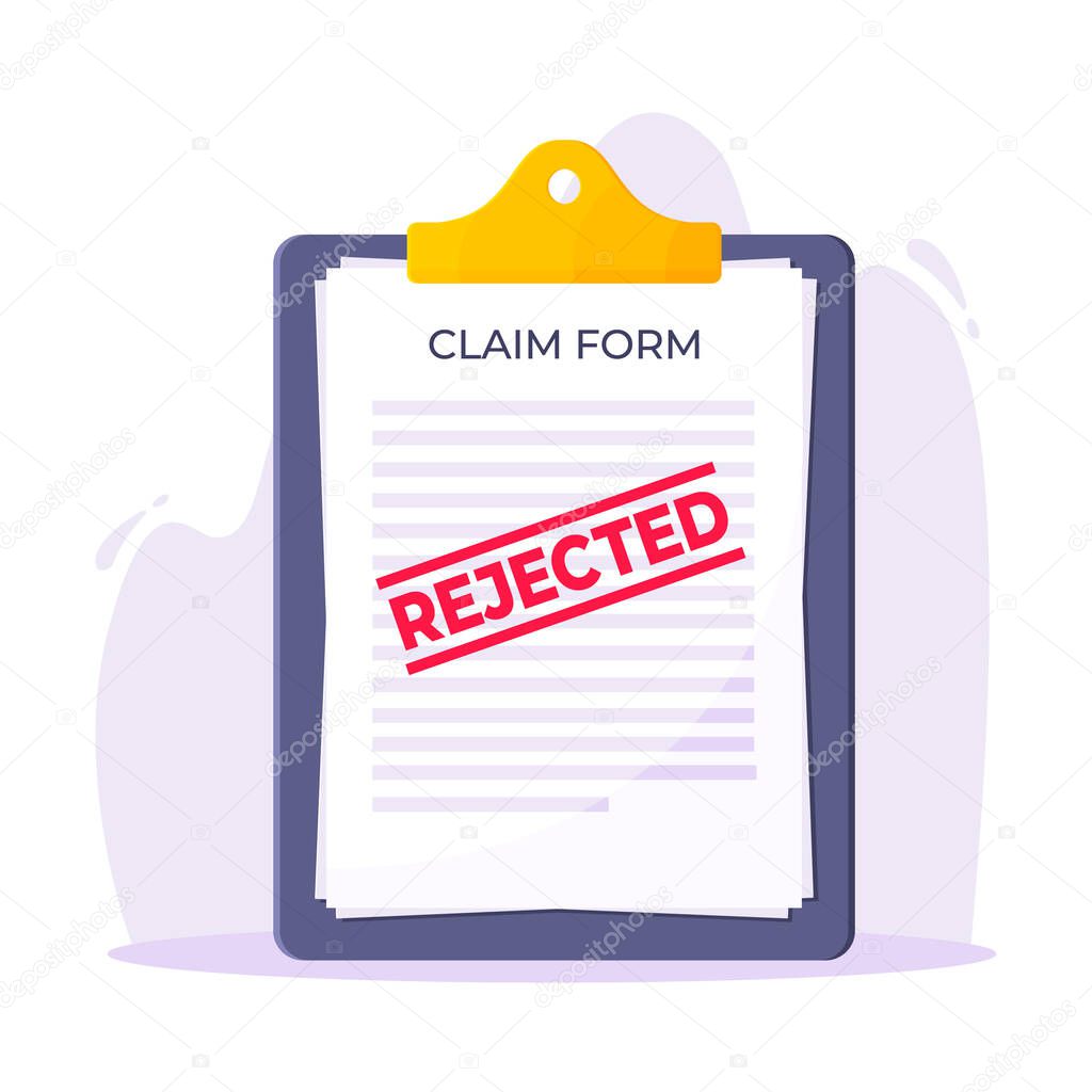 Clipboard with rejected claim or credit loan form on it.