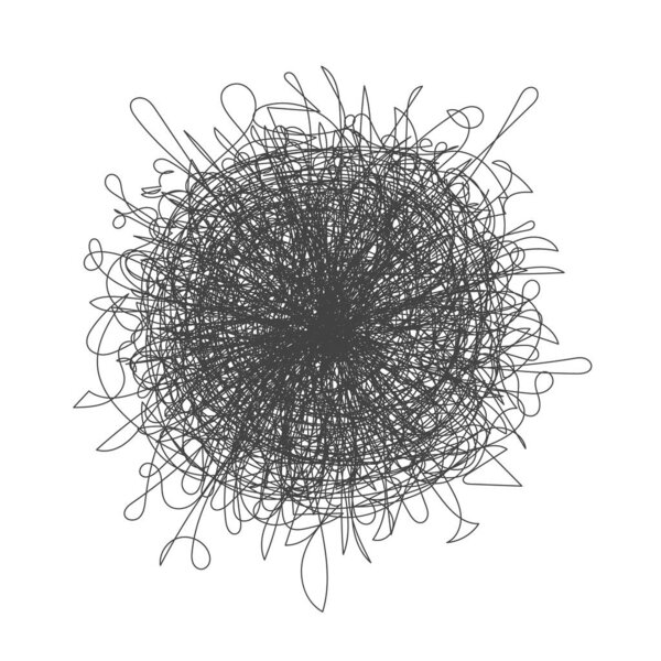 Tangled chaos abstract hand drawn messy scribble ball vector illustration.