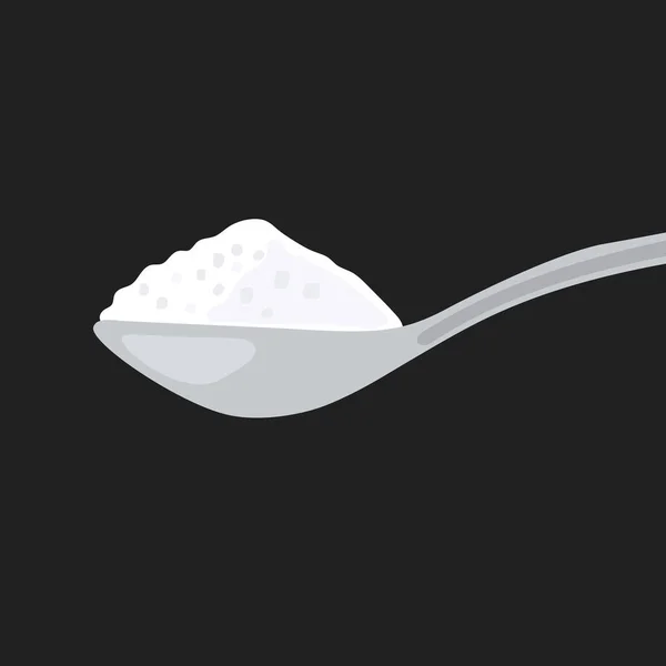 Colher de açúcar cheia de cristais de sal ou de açúcar ilustração vetorial. —  Vetores de Stock