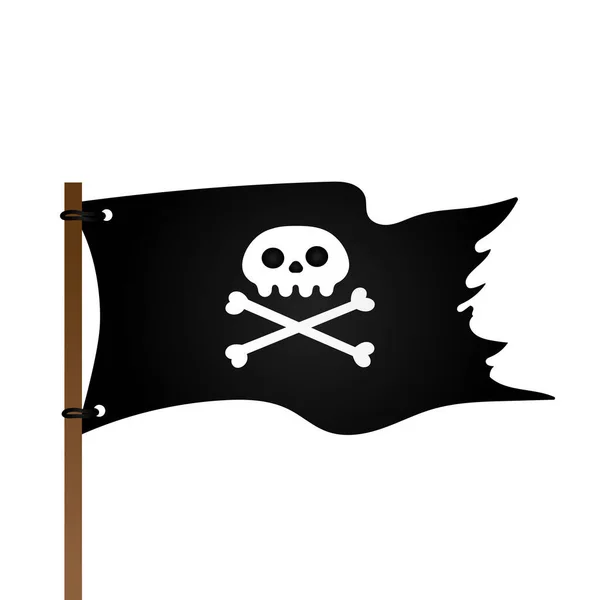 Jolly Roger cráneo, bandera pirata y huesos cruzados diseño plano vector ilustración. — Archivo Imágenes Vectoriales