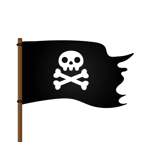 Jolly Roger lebka, pirátská vlajka a křížení kostí plochý styl design vektorové ilustrace. — Stockový vektor