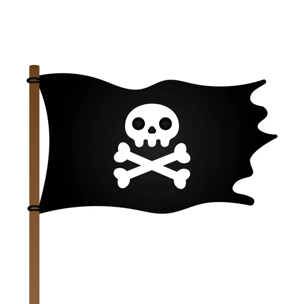 Jolly Roger lebka, pirátská vlajka a křížení kostí plochý styl design vektorové ilustrace. — Stockový vektor