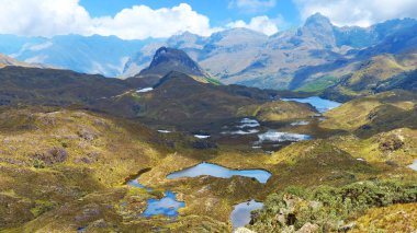 Cajas Milli Parkı, Andean Highlands, Azuay Eyaleti, Ekvador, Güney Amerika. Toreadora Gölü Rekreasyon alanında vadi ve göllerde görünüm.