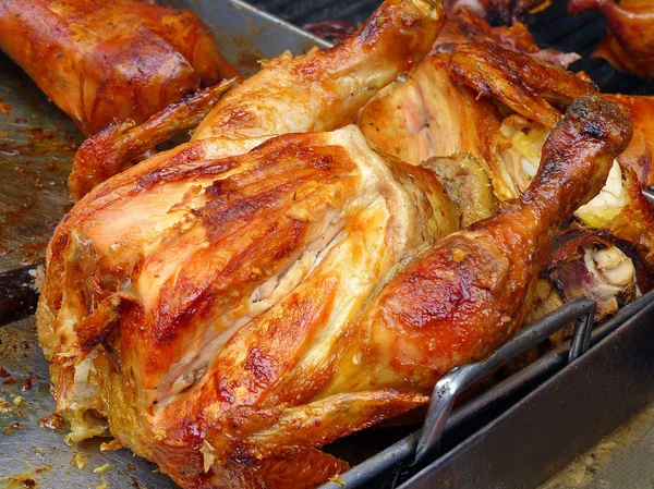 Street Food Simple Bowl Chicken Crispy Brown Grilled Lunch Cooked — Stock Photo, Image