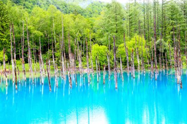 Mavi gölün dışında kaplıca şehri, Shirogane Onsen adlı sonra doğal mineraller suda borcu var derin mavi renk olduğunu.