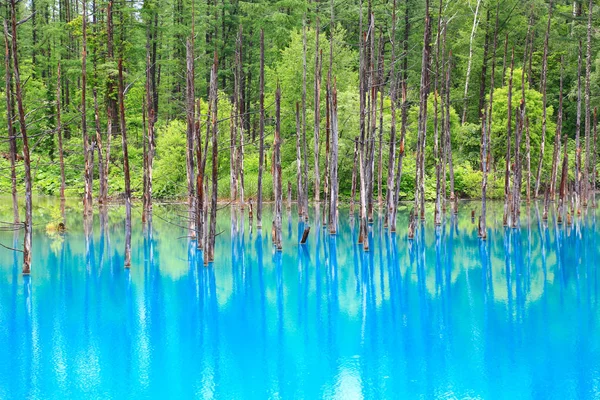 Stagno Blu Fuori Della Città Termale Shirogane Onsen Prende Nome — Foto Stock