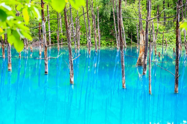 Der Blaue Teich Außerhalb Der Stadt Shirogane Onsen Ist Nach — Stockfoto