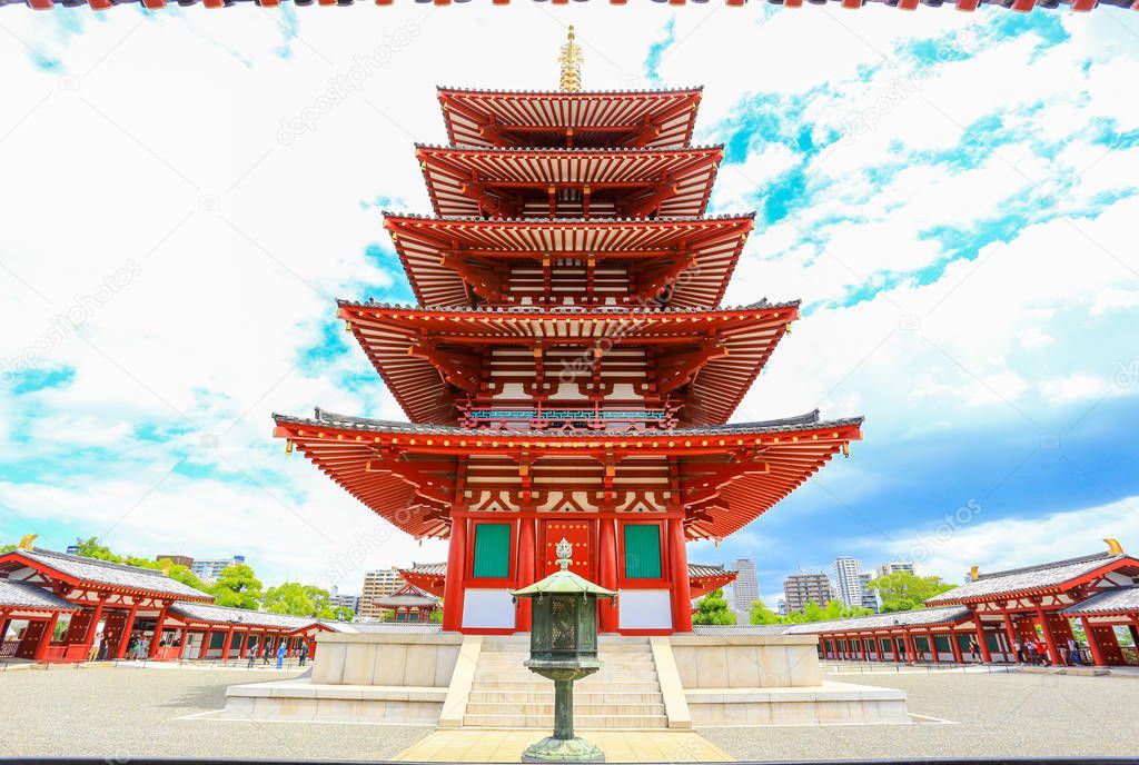Five Storied Pagoda at Shitennoji Temple in Osaka, Japan