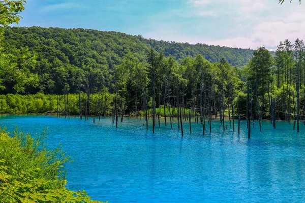 Lagoa Azul Fora Cidade Fonte Termal Shirogane Onsen Nomeado Após — Fotografia de Stock