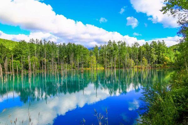 Stagno Blu Fuori Della Città Termale Shirogane Onsen Prende Nome — Foto Stock