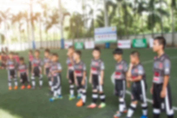 Equipo Fútbol Infantil Borroso Campo Para Juego Fútbol — Foto de Stock