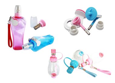 Su besleyici için evde beslenen hayvan izole beyaz zemin üzerine.