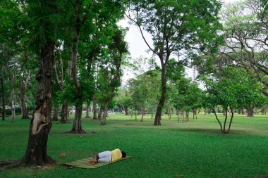 Evsiz insanlar parkta uyur