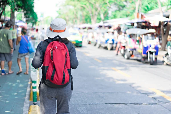 Voyageur Avec Sac Dos Rue Marche Thaïlande — Photo