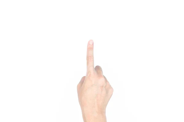 Ponteiro de tela de toque de mão em fundo branco isolado — Fotografia de Stock
